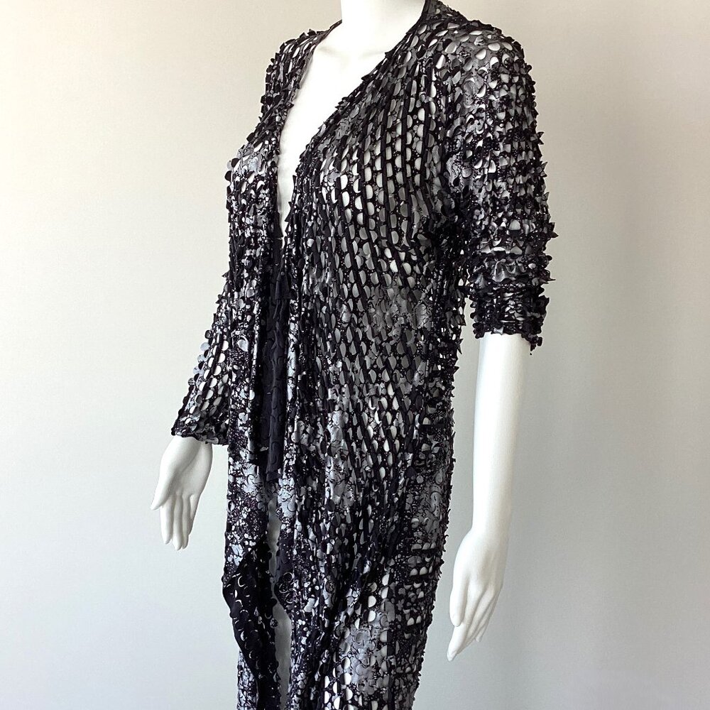 Black and Silver Laser Cut Waterfall Duster Jacket